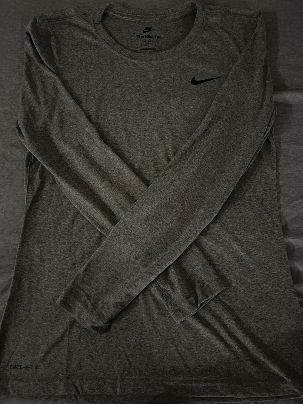 Nike Dry fit Women’s Long Sleeve Tee - Charcoal Gray with Black Swoosh